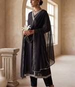 Women Ethnic Motifs Embroidered Angrakha Thread Work Kurta with Trousers & With Dupatta