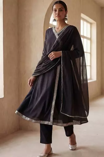 Women Ethnic Motifs Embroidered Angrakha Thread Work Kurta with Trousers & With Dupatta