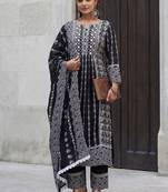 Women Ethnic Motifs Embroidered Panelled Thread Work Pure Cotton Kurta with Trousers & With Dupatta
