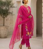 Women Floral Embroidered Regular Thread Work Kurta with Trousers & With Dupatta