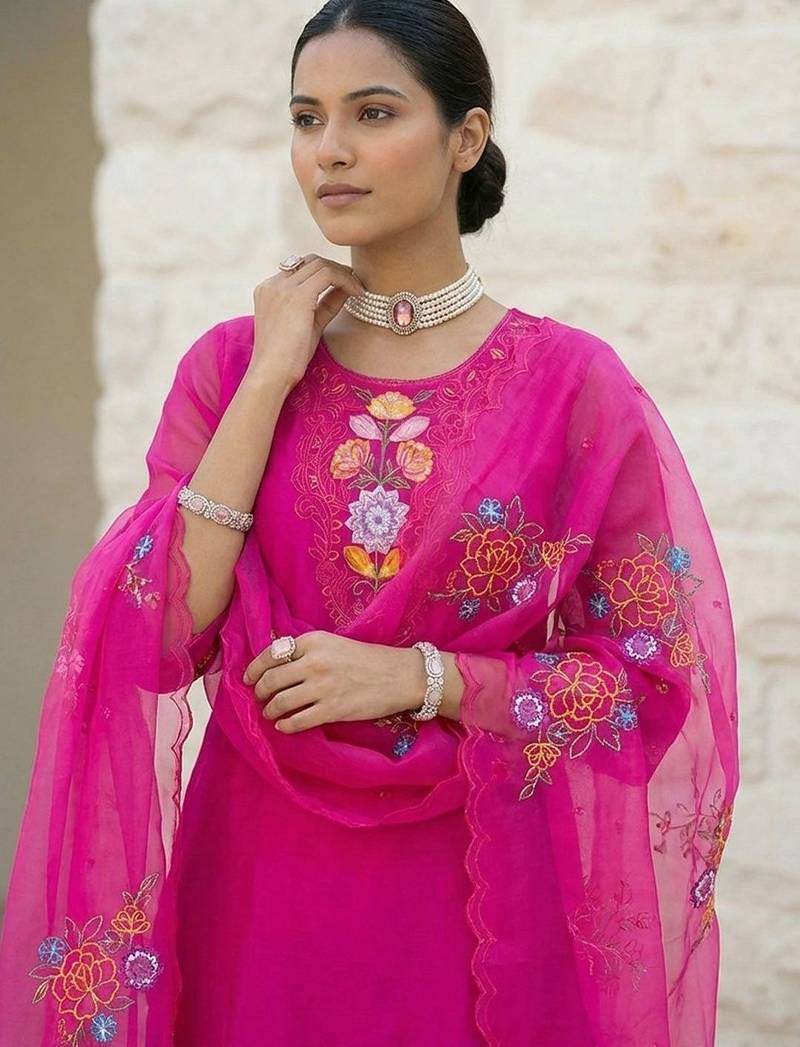 Women Floral Embroidered Regular Thread Work Kurta with Trousers & With Dupatta
