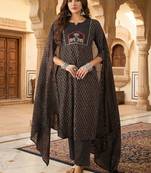 Women Ethnic Motifs Printed Regular Thread Work Pure Cotton Kurta with Trousers & With Dupatta