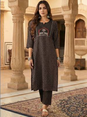 Women Ethnic Motifs Printed Regular Thread Work Pure Cotton Kurta with Trousers & With Dupatta 3