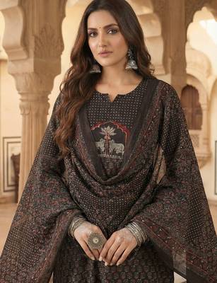 Women Ethnic Motifs Printed Regular Thread Work Pure Cotton Kurta with Trousers & With Dupatta 6