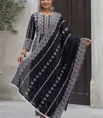 Women Ethnic Motifs Embroidered Regular Thread Work Pure Cotton Kurta with Trousers & With Dupatta