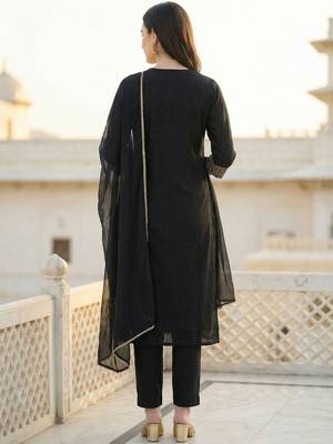 Women Ethnic Motifs Embroidered Regular Thread Work Kurta with Trousers & With Dupatta 5