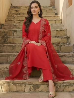 Women Ethnic Motifs Panelled Thread Work Kurta with Trousers & With Dupatta 1