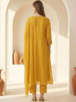 Women Ethnic Motifs Embroidered Pleated Thread Work Kurta with Trousers & With Dupatta 4