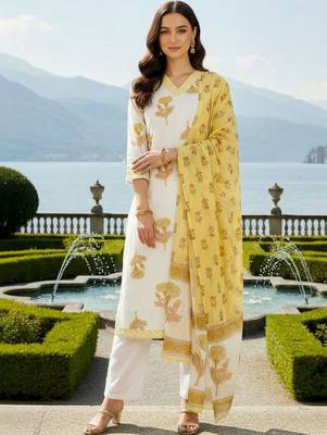 Women Floral Printed Regular Pure Cotton Kurta with Trousers & With Dupatta 2