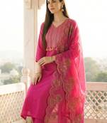 Women Ethnic Motifs Embroidered Regular Pure Cotton Kurta with Trousers & With Dupatta