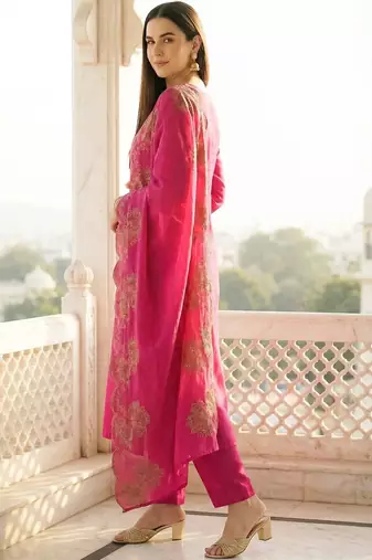Women Ethnic Motifs Embroidered Regular Pure Cotton Kurta with Trousers & With Dupatta