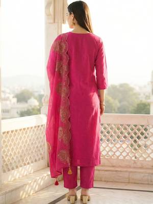 Women Ethnic Motifs Embroidered Regular Pure Cotton Kurta with Trousers & With Dupatta 5
