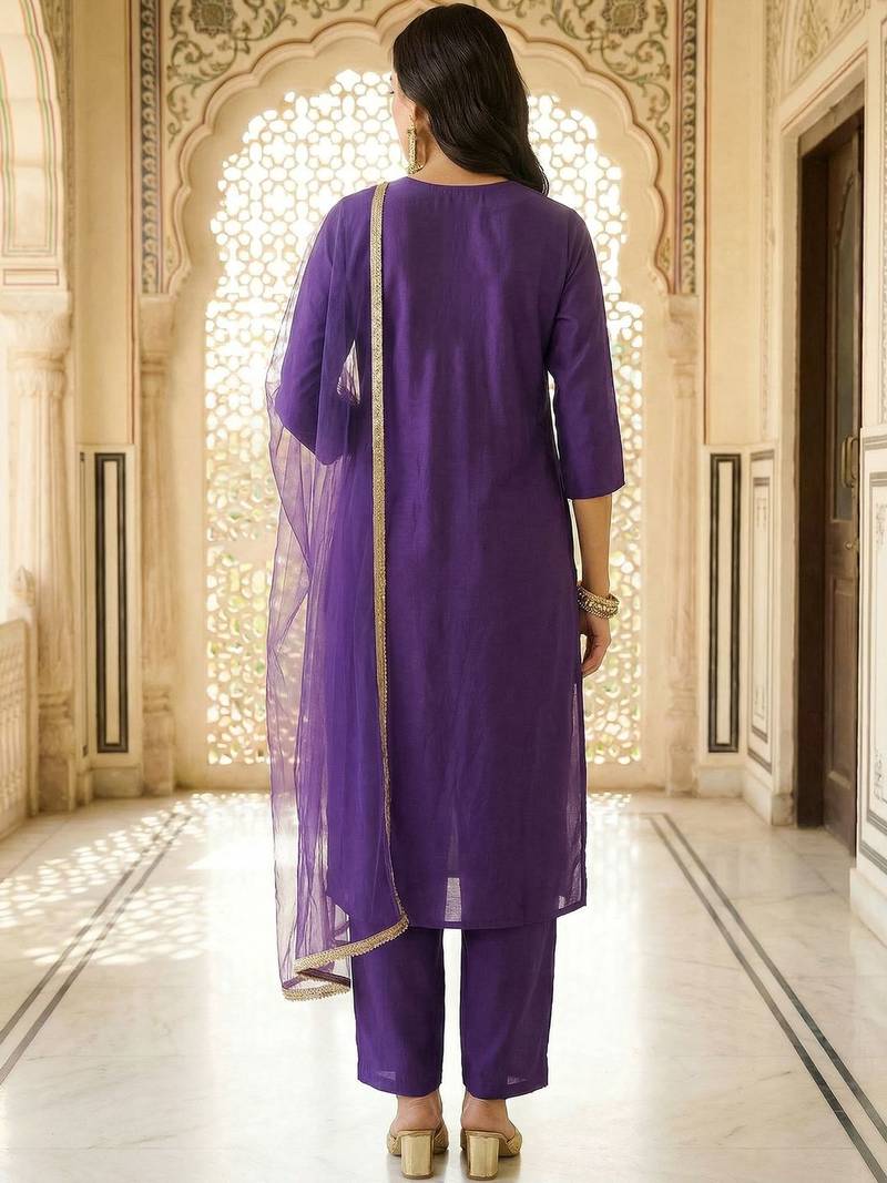 Women Ethnic Motifs Embroidered Regular Thread Work Kurta with Trousers & With Dupatta
