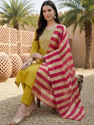 Women Embroidered Regular Kurta with Trousers & With Dupatta 1