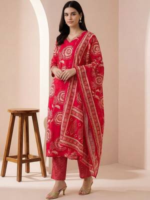 Women Ethnic Motifs Printed Regular Chanderi Silk Kurta with Trousers & With Dupatta 4