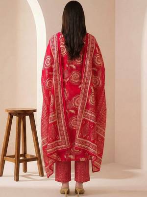 Women Ethnic Motifs Printed Regular Chanderi Silk Kurta with Trousers & With Dupatta 5