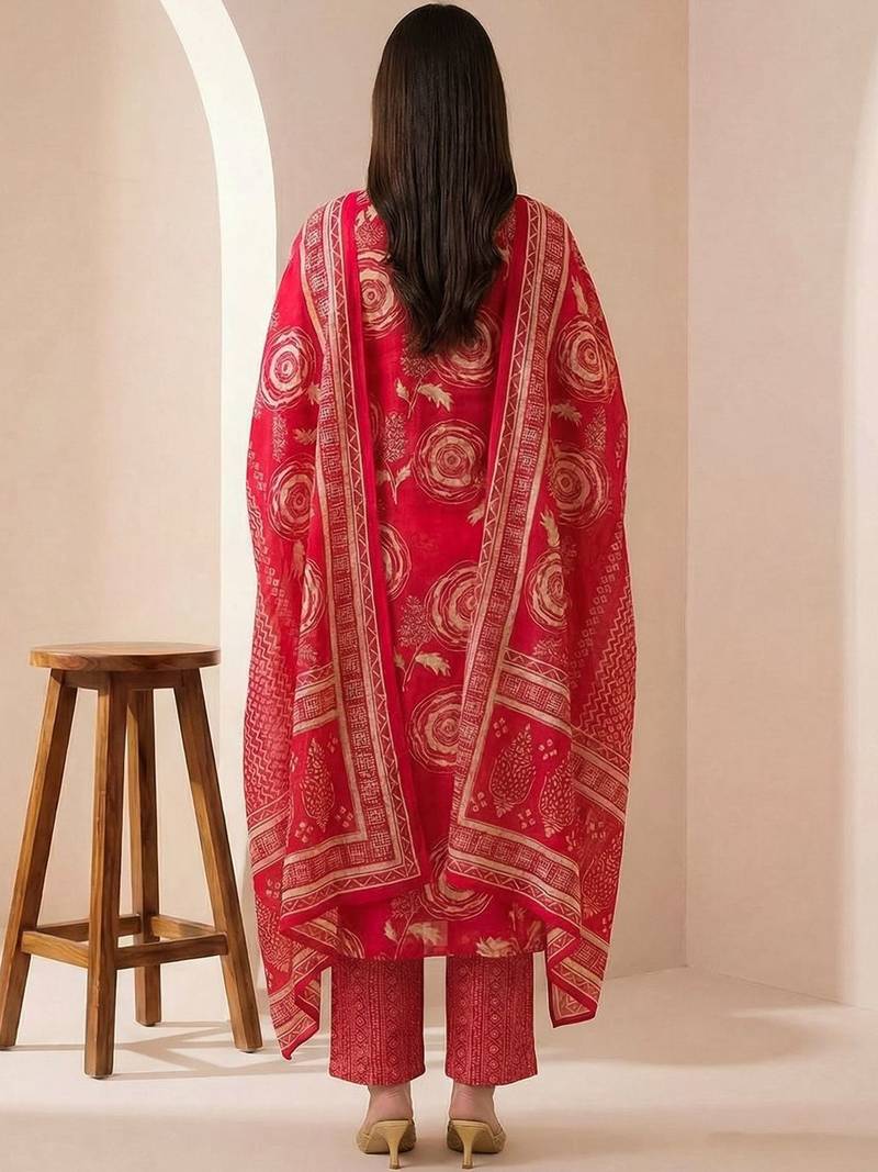 Women Ethnic Motifs Printed Regular Chanderi Silk Kurta with Trousers & With Dupatta