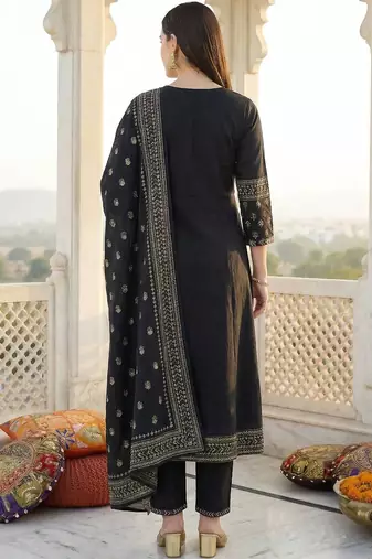 Women Ethnic Motifs Embroidered Regular Thread Work Pure Cotton Kurta with Trousers & With Dupatta