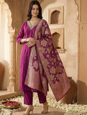 Women Ethnic Motifs Embroidered Regular Thread Work Kurta with Trousers & With Dupatta 1