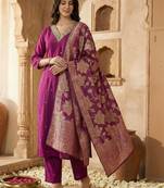 Women Ethnic Motifs Embroidered Regular Thread Work Kurta with Trousers & With Dupatta