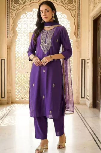 Women Ethnic Motifs Embroidered Regular Thread Work Kurta with Trousers & With Dupatta