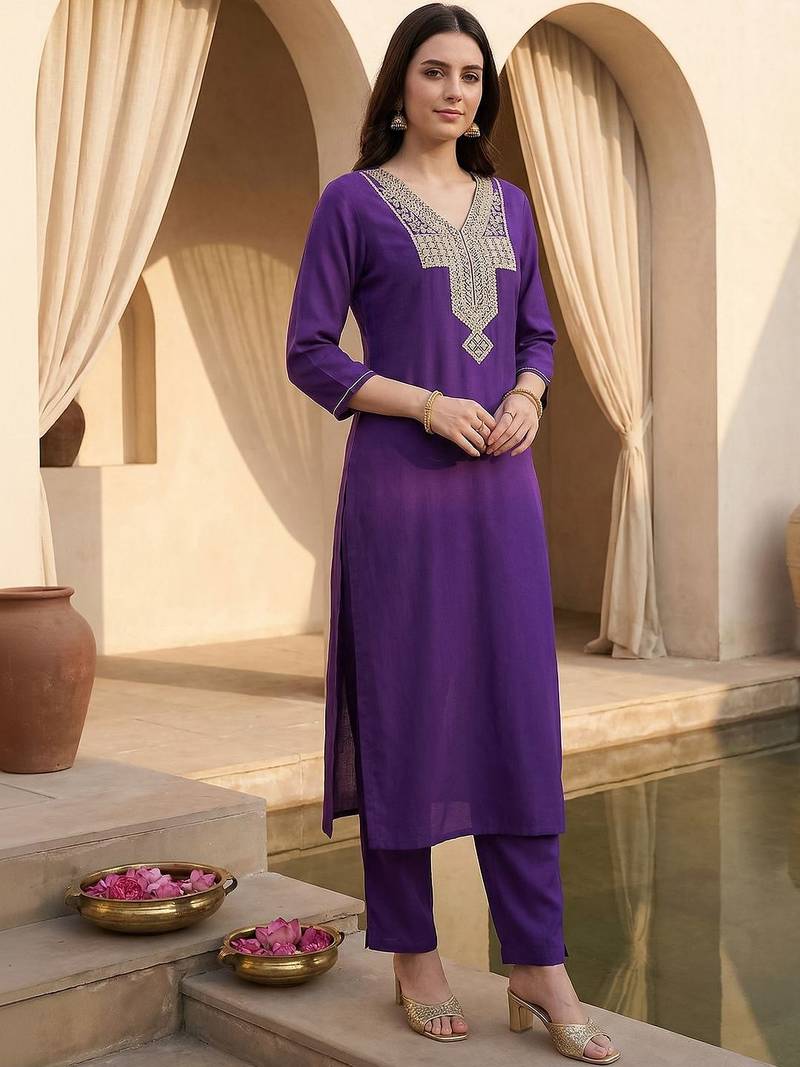 Women Ethnic Motifs Embroidered Regular Thread Work Kurta with Trousers