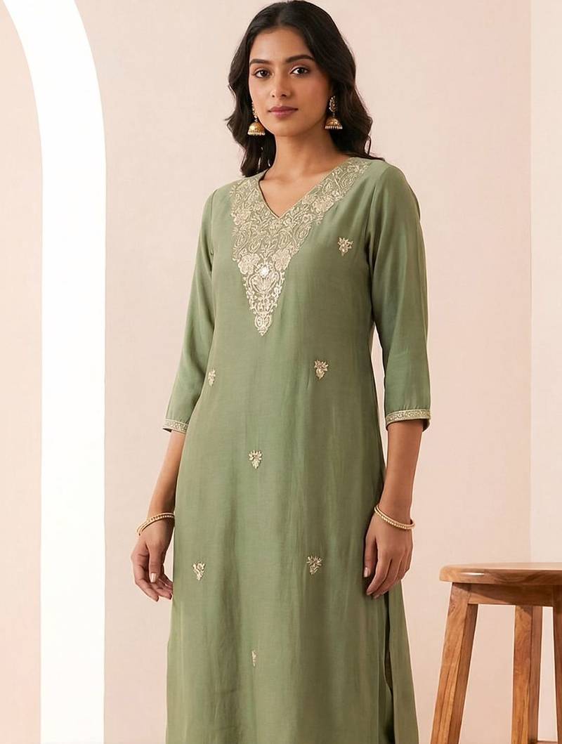 Women Ethnic Motifs Embroidered Regular Thread Work Kurta with Trousers
