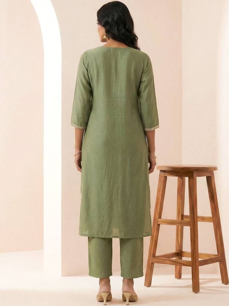 Women Ethnic Motifs Embroidered Regular Thread Work Kurta with Trousers