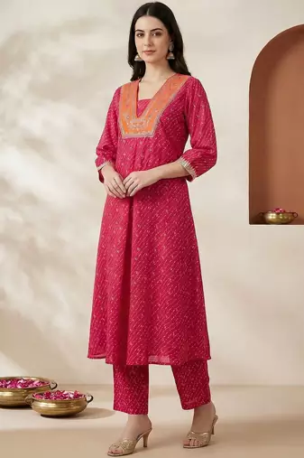 Women Ethnic Motifs Embroidered Regular Thread Work Silk Kurta with Trousers