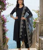 Women Ethnic Motifs Regular Thread Work Kurta with Trousers & With Dupatta