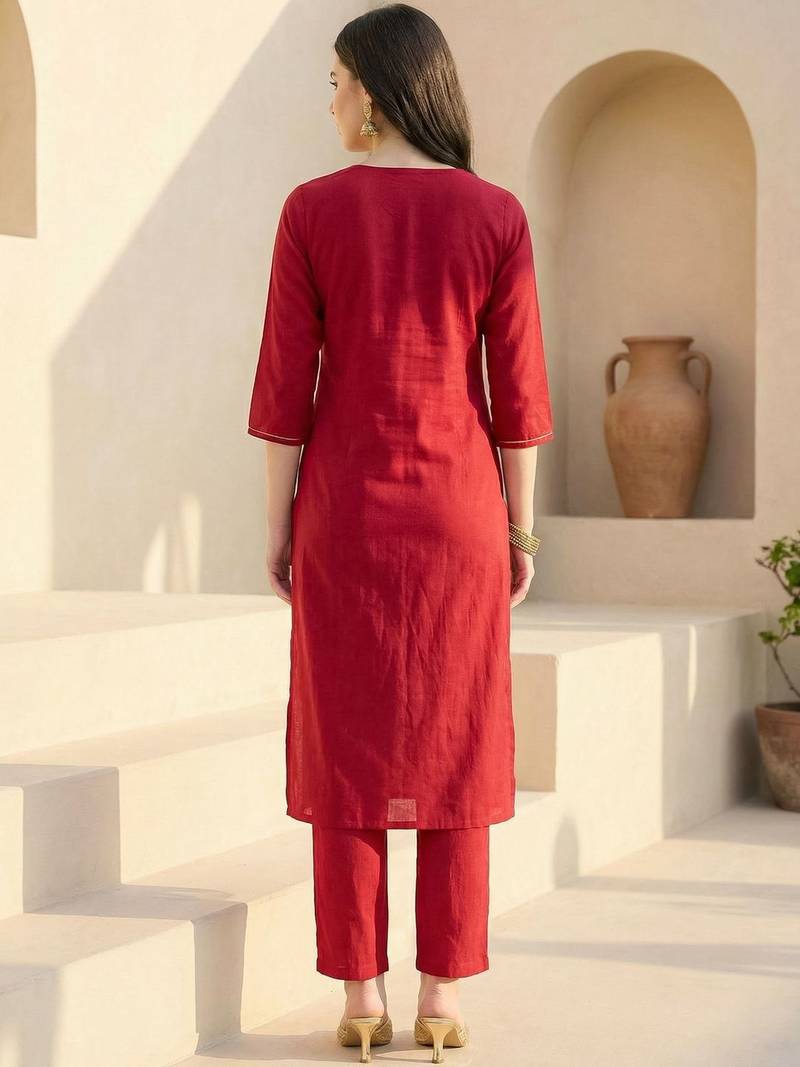 Women Ethnic Motifs Embroidered Regular Thread Work Kurta with Trousers