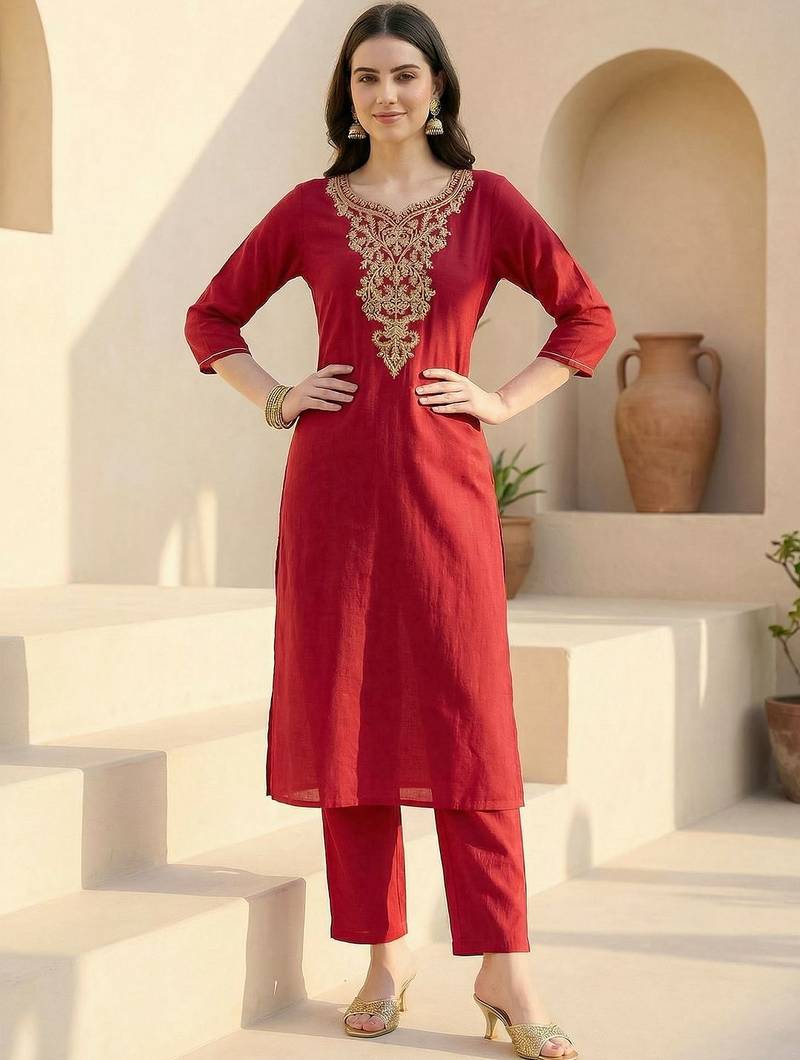 Women Ethnic Motifs Embroidered Regular Thread Work Kurta with Trousers