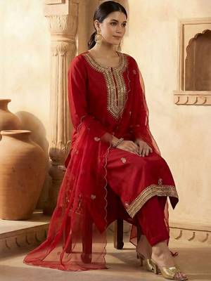 Women Ethnic Motifs Embroidered Regular Kurta with Trousers & With Dupatta 5