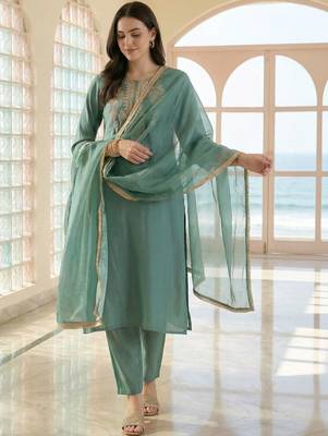 Women Ethnic Motifs Embroidered Regular Thread Work Kurta with Trousers & With Dupatta 2