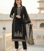 Women Ethnic Motifs Embroidered Regular Kurta with Trousers & With Dupatta