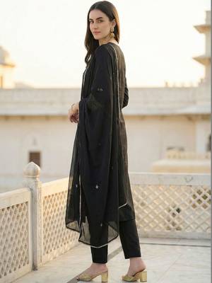 Women Ethnic Motifs Embroidered Regular Kurta with Trousers & With Dupatta 2