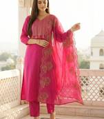 Women Ethnic Motifs Embroidered Regular Thread Work Pure Cotton Kurta with Trousers & With Dupatta
