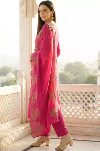 Women Ethnic Motifs Embroidered Regular Thread Work Pure Cotton Kurta with Trousers & With Dupatta