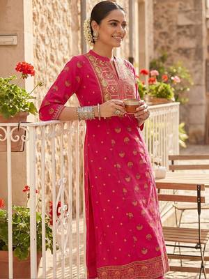 Women Ethnic Motifs Printed Regular Thread Work Pure Cotton Kurta with Trousers 1