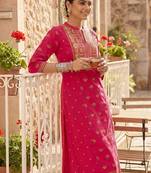 Women Ethnic Motifs Printed Regular Thread Work Pure Cotton Kurta with Trousers