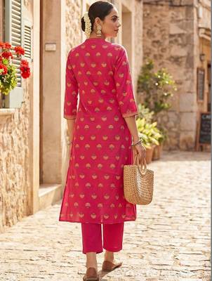 Women Ethnic Motifs Printed Regular Thread Work Pure Cotton Kurta with Trousers 3