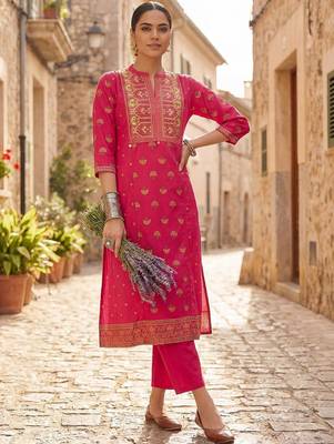 Women Ethnic Motifs Printed Regular Thread Work Pure Cotton Kurta with Trousers 5