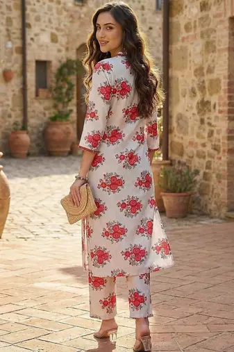 Women Floral Printed Regular Pure Cotton Kurta with Trousers