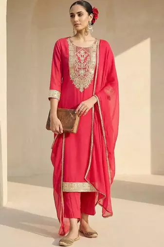 Women Ethnic Motifs Embroidered Regular Thread Work Kurta with Trousers & With Dupatta