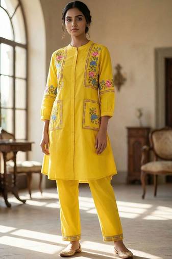 Women Floral Embroidered Regular Thread Work Kurta with Trousers