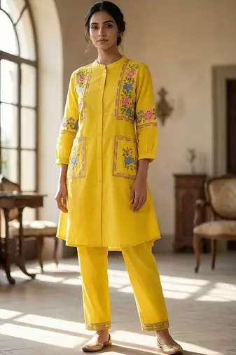 Women Floral Embroidered Regular Thread Work Kurta with Trousers