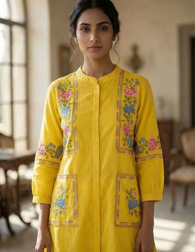Women Floral Embroidered Regular Thread Work Kurta with Trousers