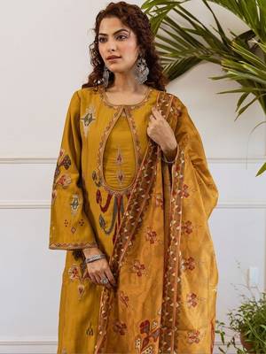 Women Ethnic Motifs Embroidered Regular Thread Work Kurta with Trousers & With Dupatta 1