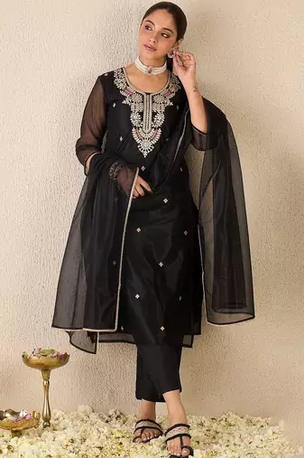 Women Ethnic Motifs Embroidered Regular Thread Work Kurta with Trousers & With Dupatta
