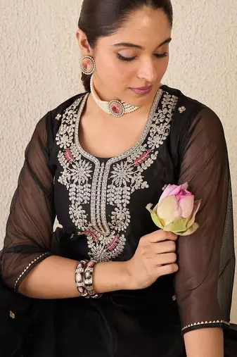 Women Ethnic Motifs Embroidered Regular Thread Work Kurta with Trousers & With Dupatta